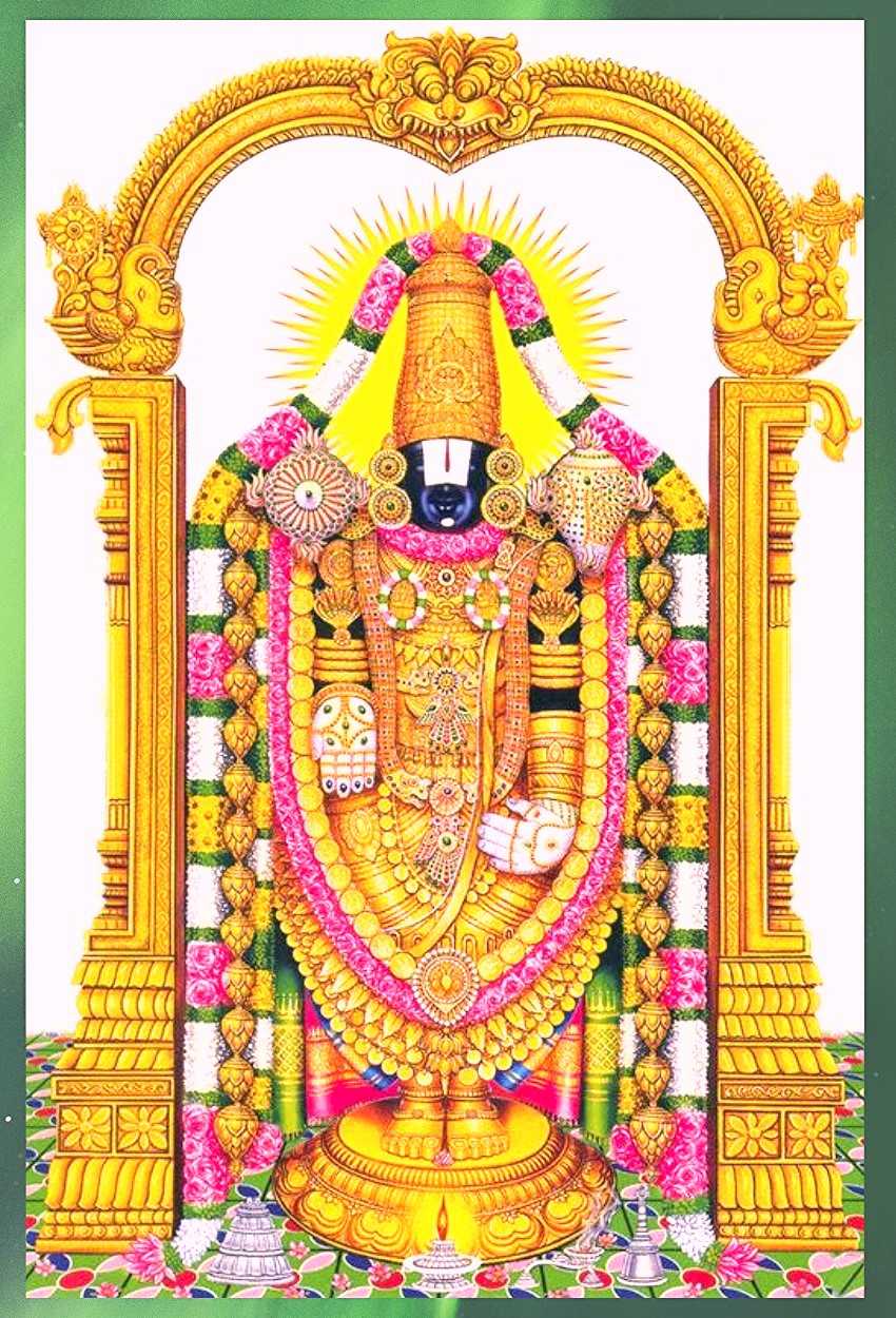 Divine image of Lord Sri Venkateswara with Sri Venkateswara Vajrakavacha Stotram lyrics in English displayed in a devotional background.